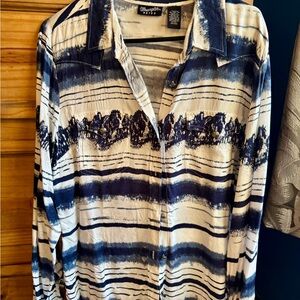 Wrangler Retro Blue and White Striped with horse accents